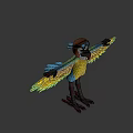 Cartoon Parrot Character With Blue Yellow Wings Wearing Hat And Glasses Spread Arms