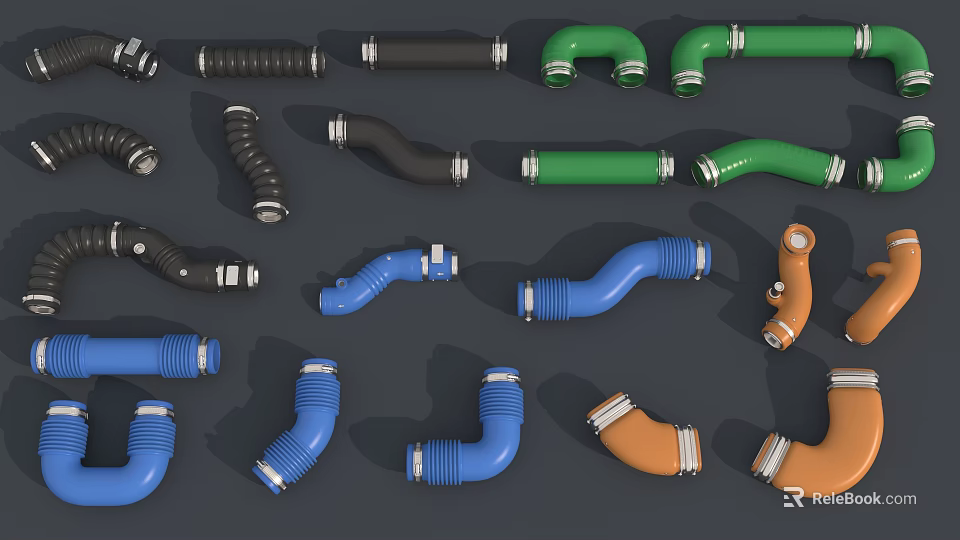 Hardware Tools Including Colorful Pipe Fittings In Black Green Blue And Orange 3d model 