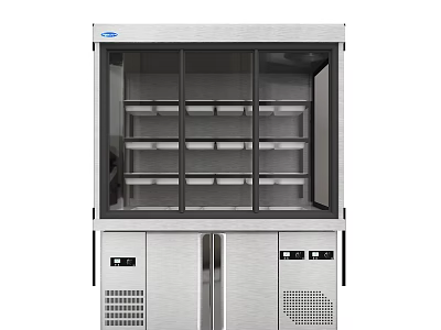 Commercial Stainless Steel Display Cabinet with Glass Doors and Multiple Shelves 3d model