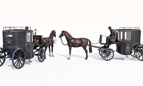 Old European-style Wooden Carriage 3d model