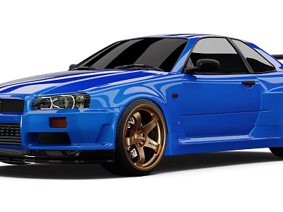 Blue Sports Car With Two Door Design Gold Alloy Wheels And Aerodynamic Body 3d model