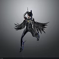 3D Anime Character With Black Wings Blue Outfit And Weapon In Dynamic Pose