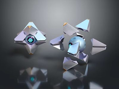Futuristic 3D Rendered Geometric Mechanical Objects With Blue Core And Reflective Surfaces 3d model