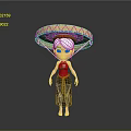 Cartoon Character Wearing Straw Hat Red Top Black Skirt And White Hair In Gray Background