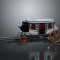 Vintage Horse Carriage With Black White Body Red Curtains And Wooden Wheels With Orange Spokes