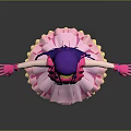 Anime Style Female Character With Purple Hair Pink Dress Yellow Trim Pink Boots Arms Outstretched