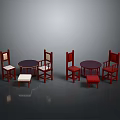 Modern Red Wooden Furniture Set With Chairs Tables And Upholstered Stools For Home
