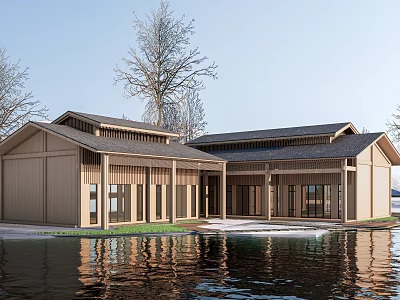 Rural Self Built House With Modern Wooden Exterior And Waterfront Natural Landscape 3d model