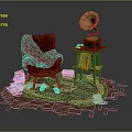 Red Accent Chair With Plaid Blanket Gramophone On Side Table And Books On Wooden Base