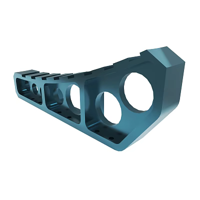 Blue Metal Mechanical Part With Multiple Circular Holes And Geometric Structure 3d model