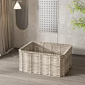 Woven Natural Square Storage Basket in Modern Interior with Wooden Floor and Green Plant