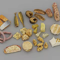 Assorted Delicious Food Including Sausages Fish Cheese Hamburgers And Fried Snacks