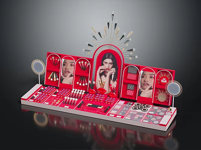 Red Cosmetics Display Stand With Lipsticks Eyeshadow Perfume And Model 3d model