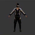 Man In Yellow And Black Striped Tracksuit With Cap And Mask Posing With Arms Outstretched