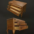 Vintage Wooden Console Table With Three Drawers Metal Handles And Curved Legs