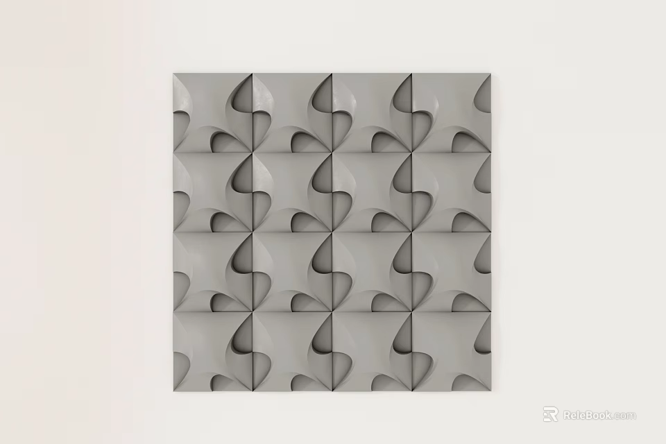 Gray Decorative Wall Panel With Intricate Carved Geometric Repeating Patterns Design 3d model 