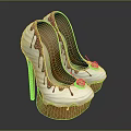 Women's High Heel Shoes Silver Colored With Dripping Design And Pink Jewels On Platform Sole