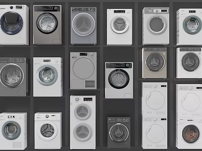 Various Modern Washing Machines In Different Styles And Colors For Home Appliances 3d model