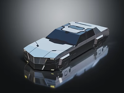 Low Poly 3D Model Car With Modern Geometric Design And Reflective Silver Gray Surface 3d model