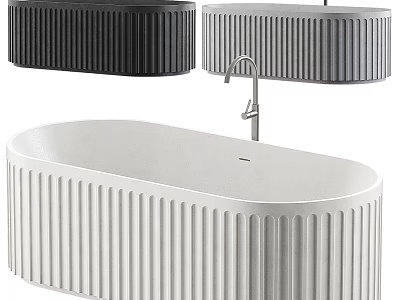 Modern Oval Bathtub With Vertical Grooves Faucet And Storage Units 3d model
