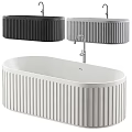 Modern Oval Bathtub With Vertical Grooves Faucet And Storage Units