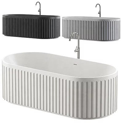 Modern Oval Bathtub With Vertical Grooves Faucet And Storage Units 3d model