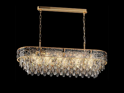 Modern Luxurious Crystal Chandelier With Golden Frame And Hanging Transparent Crystals 3d model