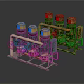 Industrial Pump Units With Rusty And Green Pipeline System And Control Panels