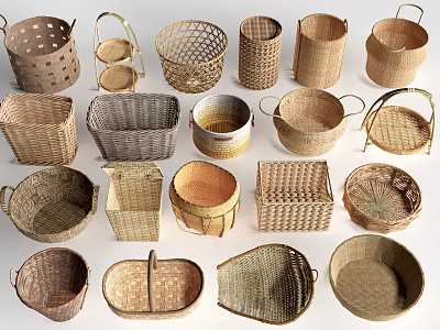 Woven Storage Baskets In Various Styles And Sizes For Home Organization Needs 3d model