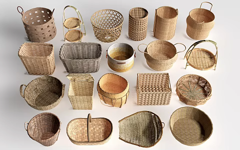 Modern Basket Bamboo Sketches Bamboo Basket Rattan Frame 3d model