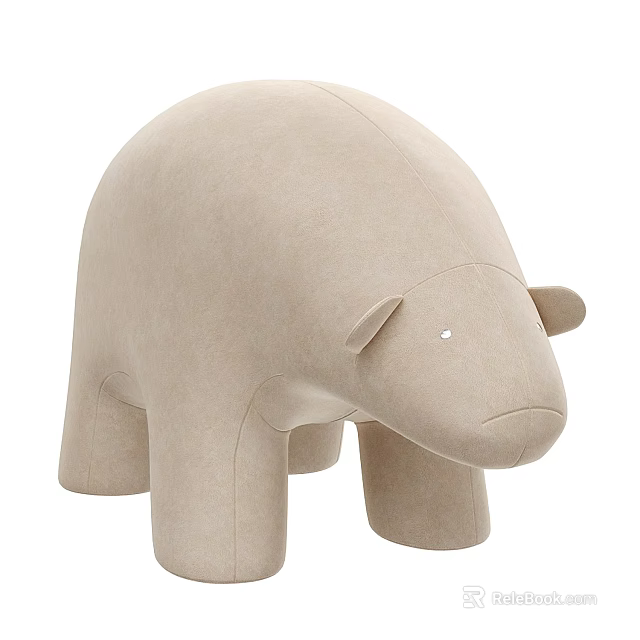 Adorable Beige Polar Bear Shaped Soft Fabric Ottoman For Home Decor 3d model 