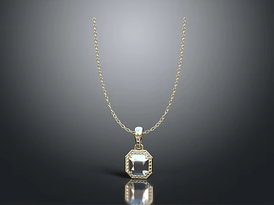Elegant Gold Chain Necklace With Octagonal Gemstone Pendant And Small Diamonds 3d model