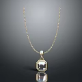 Elegant Gold Chain Necklace With Octagonal Gemstone Pendant And Small Diamonds