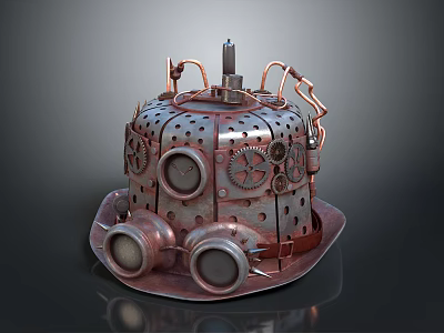 Steampunk Style Weapon Helmet With Copper Gears Holes Pipes And Round Viewports 3d model