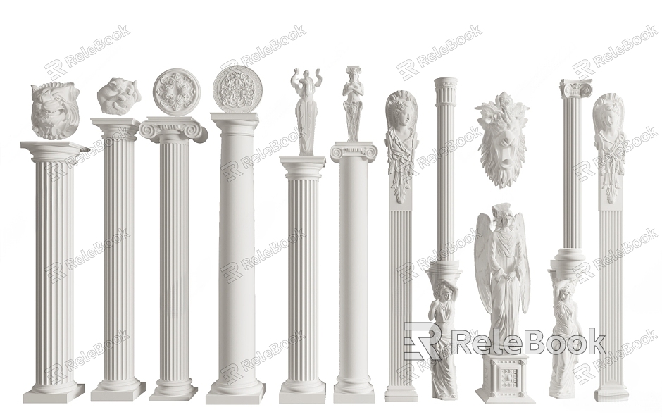 European Roman Column Roman Column Gypsum Sculpture model