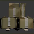Three Brown Tape Sealed Cardboard Boxes Stacked On Gray Surface 3d model