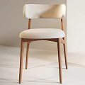 Modern Minimalist Dining Chairs With Beige Fabric And Black Leather Seats And Wooden Legs