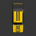 Vintage Yellow Taxi with Colorful Graphics and Striped Design on Dark Background