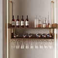 Stylish Wall Mounted Wine Rack With Red And Clear Wine Bottles And Hanging Glasses