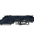 Navy Blue L Shaped Sectional Sofa With Modern Coffee Table And Decorative Items 3d model