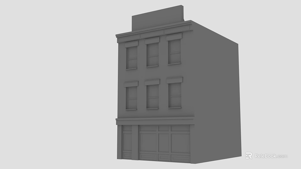 Two Story Building Model With Roll Up Doors Upper Floor Windows And Top Signage 3d model 