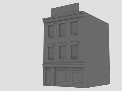 Two Story Building Model With Roll Up Doors Upper Floor Windows And Top Signage 3d model