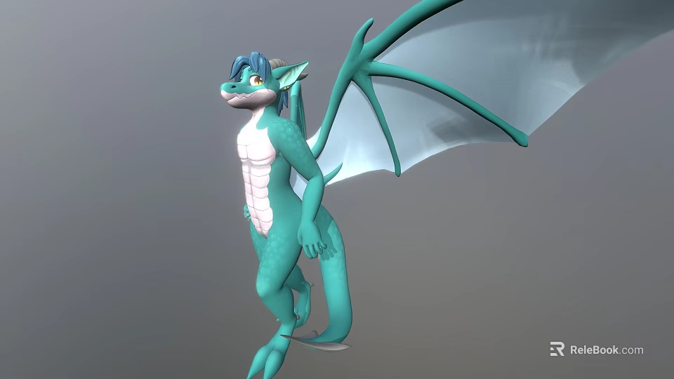 Turquoise Dragon Game and Movie Character With Wings White Underbelly Standing Pose 3d model 