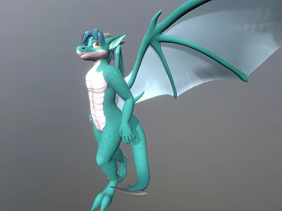 Turquoise Dragon Game and Movie Character With Wings White Underbelly Standing Pose 3d model