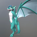 Turquoise Dragon Game and Movie Character With Wings White Underbelly Standing Pose