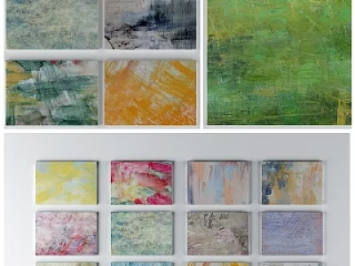 Colorful Abstract Oil Paintings With Stacked Canvases Various Styles And Arranged 3d model