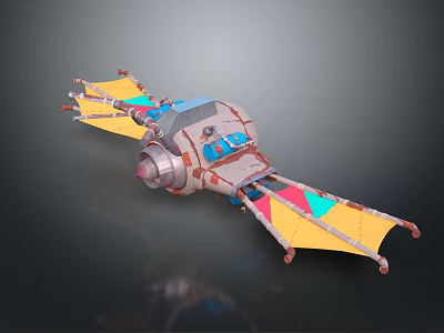 Colorful Sci Fi Spaceship 3D Model With Yellow Red Wings And Blue Engine Design 3d model