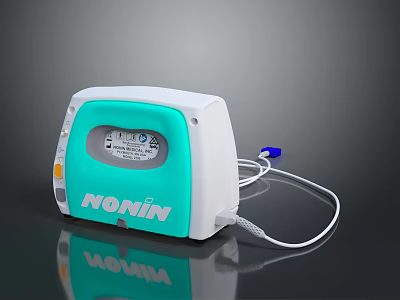 NONIN Medical Device with Teal and White Design and Connecting Cable 3d model