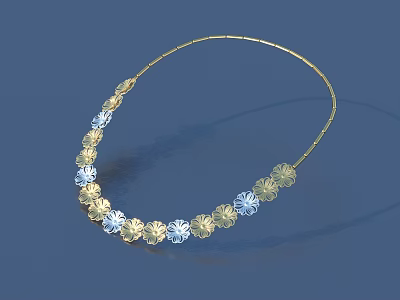 Elegant Golden Headband With Blue Decorative Flowers For Daily Use 3d model