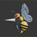 Colorful 3D Bee Model With Yellow Black Striped Body Red Eyes Blue Wings White Claws